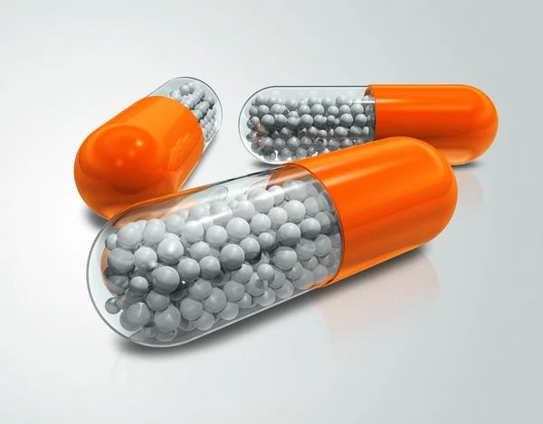 Tres Píldoras Cápsula Transparente — Foto de Stock