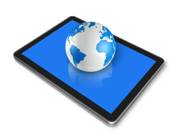 Цифровой планшетный компьютер и мировой глобус — стоковое фото