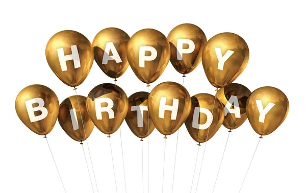 Gold Happy Birthday balloons — Stock Photo, Image