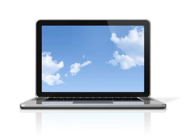 Φορητό υπολογιστή με οθόνη ουρανό που απομονώνονται σε λευκό — Φωτογραφία Αρχείου