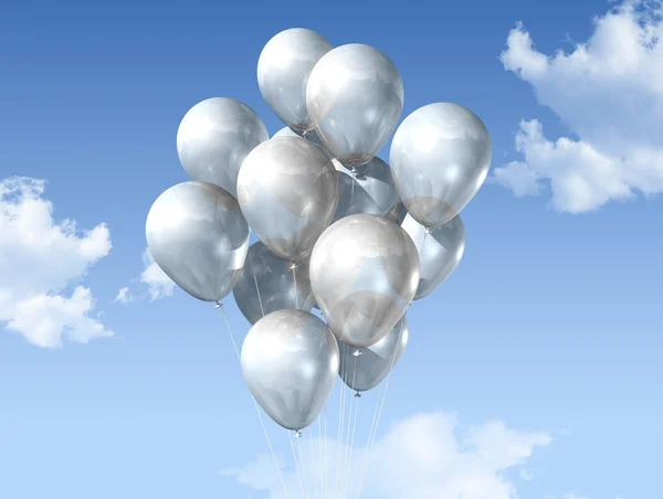 White balloons on a blue sky — Stock Photo, Image