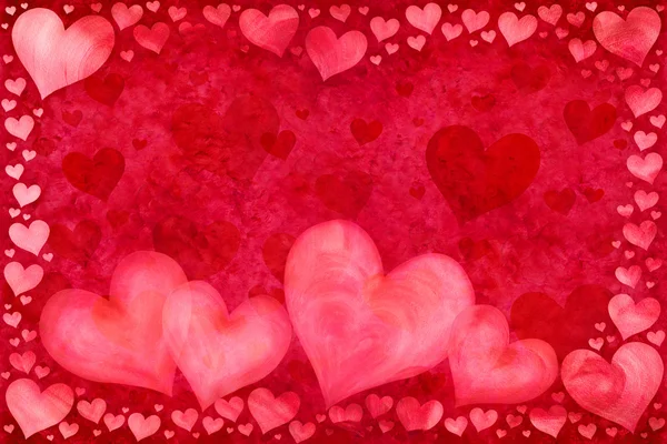 Červený Valentine Den Karta Malovanými Srdce — Stock fotografie