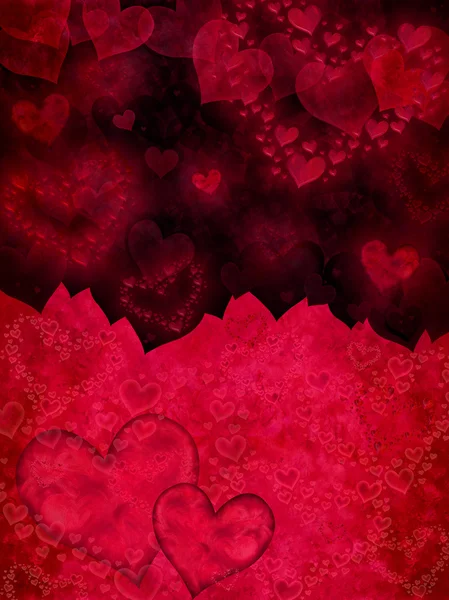 Rote Und Schwarze Valentinstagskarte Mit Herzen — Stockfoto
