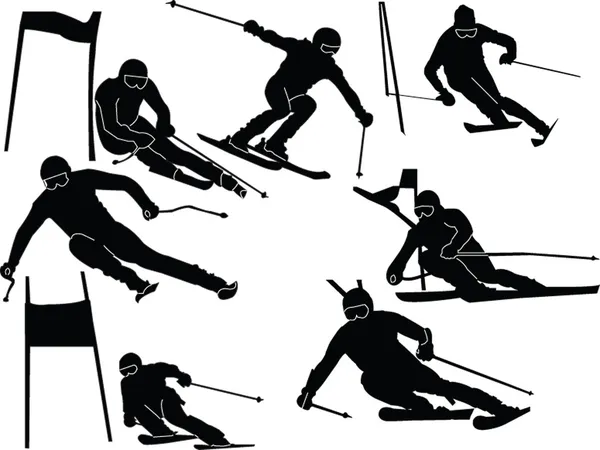 大規模なスラロームのスキー コレクション - ベクトル — ストックベクタ