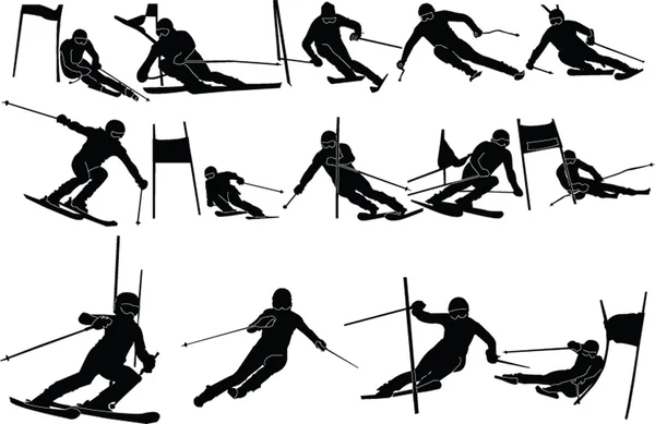 Slalom skidåkning silhuett - vektor Royaltyfria illustrationer