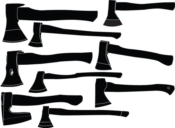 Collection of wood axe silhouette — Stock Vector
