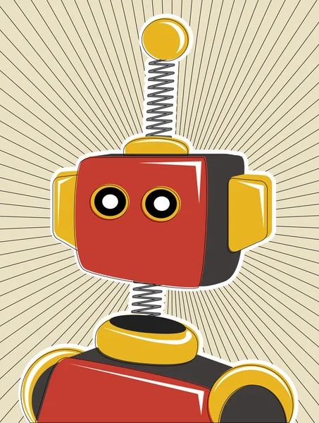 Robot coloreado en estilo offset retro y líneas de colores que rodean — Archivo Imágenes Vectoriales