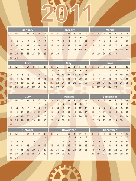 ギアのテーマ 2011 年茶色旋回カレンダー — ストックベクタ