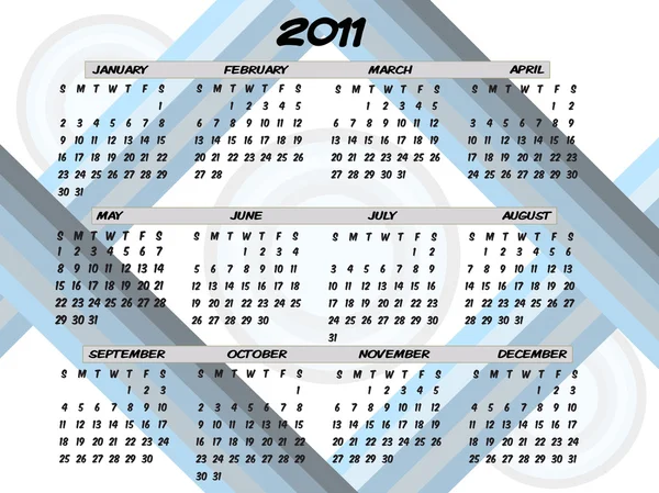 2011 レトロなブルー グレー ストライプ抽象的なカレンダー — ストックベクタ