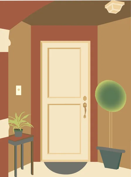 Αφηρημένο γωνιακό, πόρτα εισόδου στο κτίριο με φυτά και ματ — Διανυσματικό Αρχείο