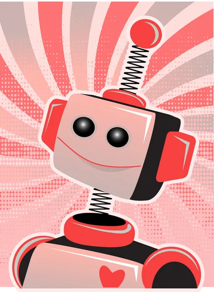 Valentine Robot Portrait Smiling Swirl and Halftone — Stock Vector
