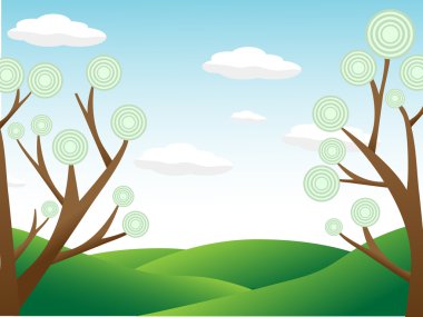 Abstract trees surrounding hill countryside day clipart