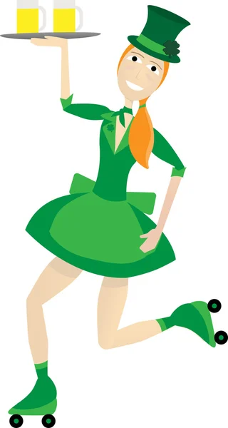 St Patrick öltözött női pincérnő — Stock Vector