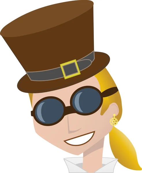 金发女性蒸汽朋克女人穿着齿轮耳环 顶帽和护目镜 可编辑矢量图 — 图库矢量图片