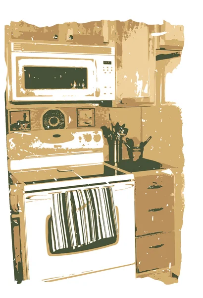 スライスの詳細とセピア色のモダンなキッチン 汚れた大まかなボーダー エッジ編集可能なベクトル イラスト — ストックベクタ