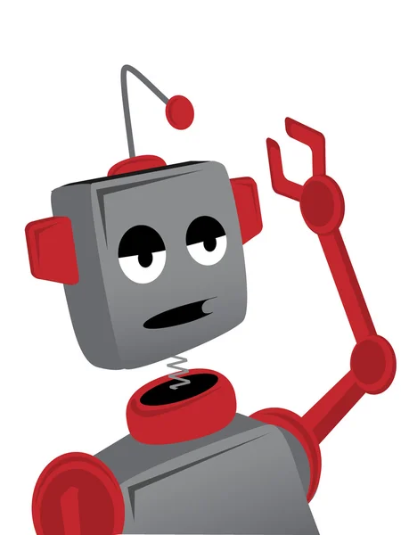 Exprimer Triste Visage Solitaire Ennuyé Robot Avec Une Antenne Courbée — Image vectorielle