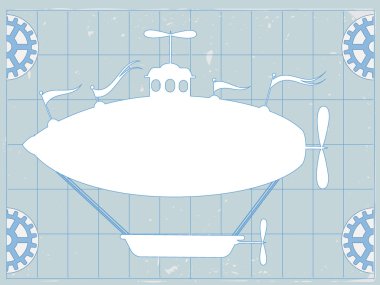 Blue Print Fantasy Blimp Airship Copy Space friendly clipart