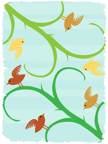 Uccelli su steli angolato testo amichevole surreale fauna selvatica sfondo — Vettoriale Stock