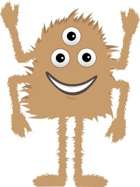 Brown Furry Monster three eyes four arms smiling clipart