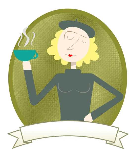 Mujer en etiqueta de café taza de celebración — Archivo Imágenes Vectoriales