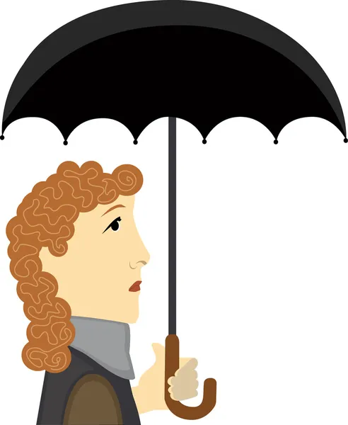 Abstract big head woman holding open umbrella — Stock Vector