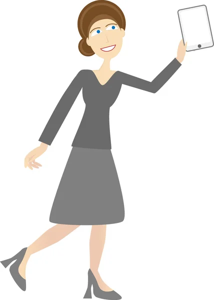 Woman in casual business attire holding up tablet pc — Stock Vector