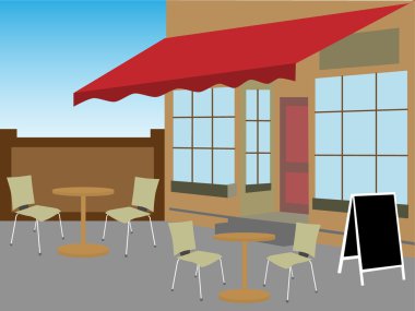 Enclosed cafe courtyard chairs table daytime clipart