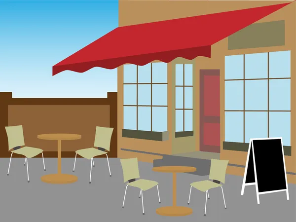 Ingesloten café binnenplaats stoelen tabel overdag — Stockvector