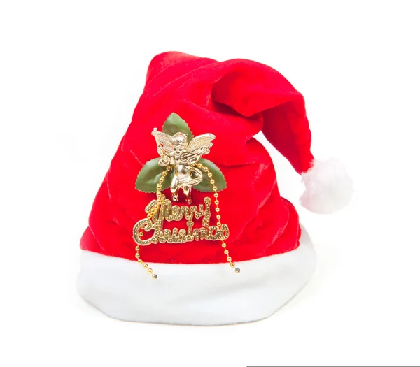 Tradiční santa claus klobouk na bílém pozadí — Stock fotografie