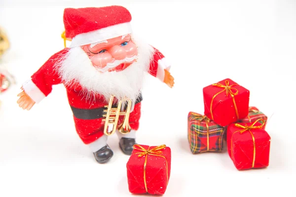 Christmas greeting Santa with gifts — Stock Photo, Image