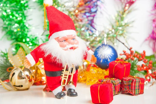Vánoční pozdrav santa s dárky Stock Snímky
