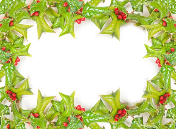 Jul grön ram med holly berry isolerade Royaltyfria Stockbilder