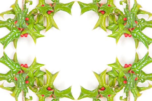 Χριστούγεννα πράσινο πλαίσιο με μούρο holly απομονωθεί — Φωτογραφία Αρχείου
