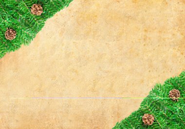 Christmas green framework with Pine needles and cones on paper clipart