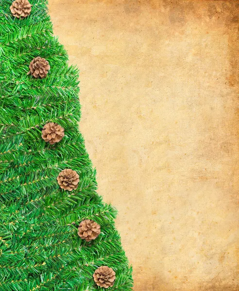 Marco verde navideño con agujas de pino y conos sobre papel — Foto de Stock