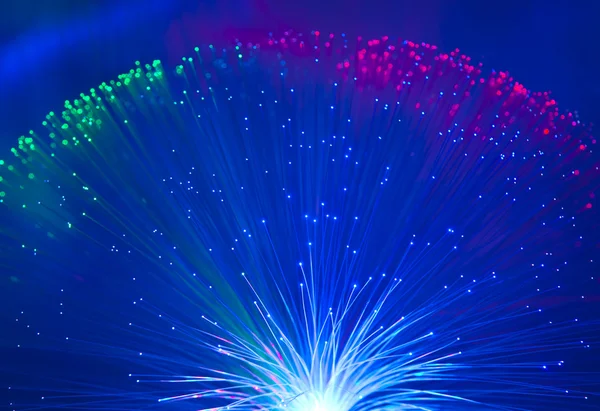 Bouquet de fibres optiques dinamique volant en profondeur sur fond de technologie — Photo