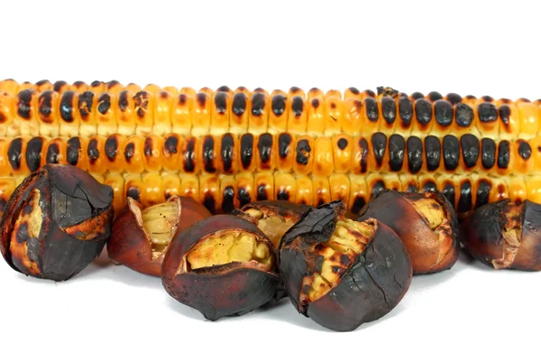 Chestnuts and corn cob — Stock Photo, Image