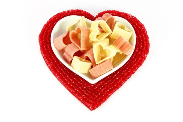 Colored Pasta Form Hearts Isolated White — Stock Photo, Image