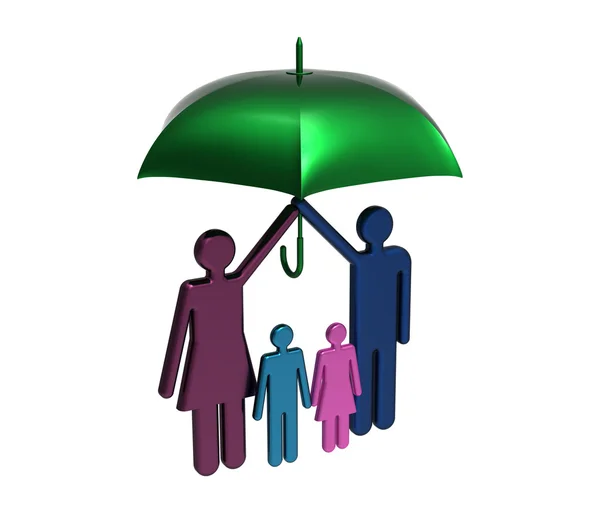 Bescherming Van Gezin Onder Grote Paraplu Geïsoleerd Witte Render — Stockfoto
