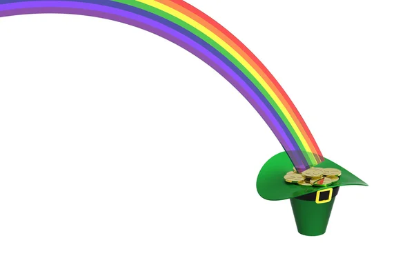 Hat Full Gold Coins End Rainbow — Stock Photo, Image