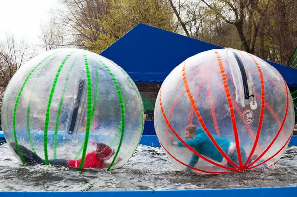 Girls playing in Zorb — Stock Photo, Image
