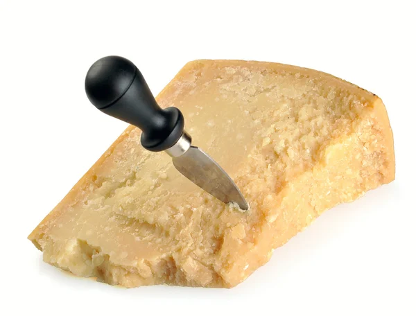 Sýr Parmezán Nožem — Stock fotografie