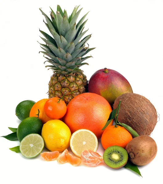 Conjunto de citrinos e frutas tropicais — Fotografia de Stock