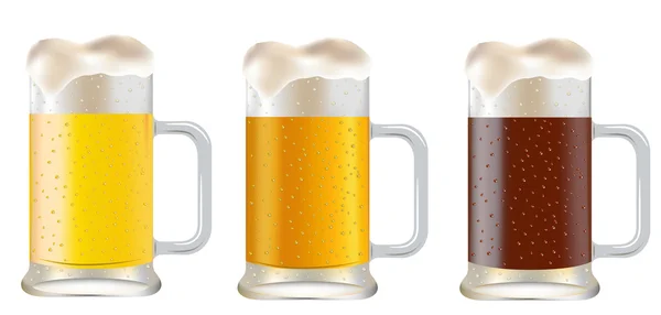Drei Krüge Bier Auf Weißem Hintergrund — Stockvektor