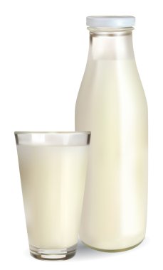 Bottle and a glass of milk clipart