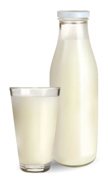 Flaska och ett glas mjölk — Stock vektor