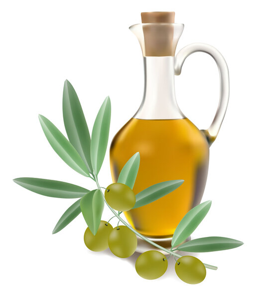 Бутылка оливкового масла с оливками
