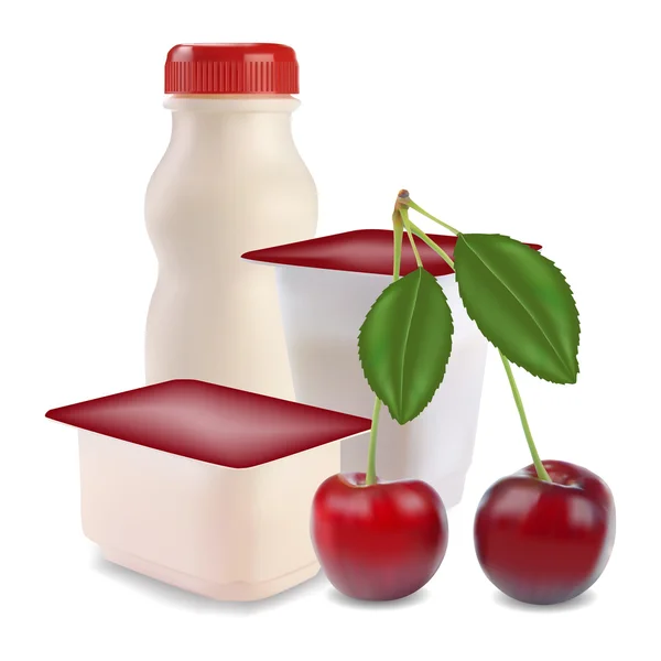 Yoghurt och körsbär — Stock vektor