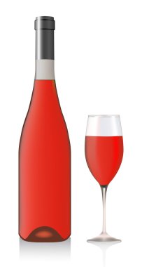 Bottle and glass with rose wine clipart