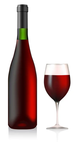 Botella y copa con vino tinto — Vector de stock